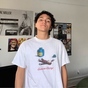 curious george ether graphic tee, kids y2k cartoon curious george graphic tee